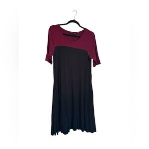 Nina Leonard Burgundy and Navy Two-Tone Midi Dress